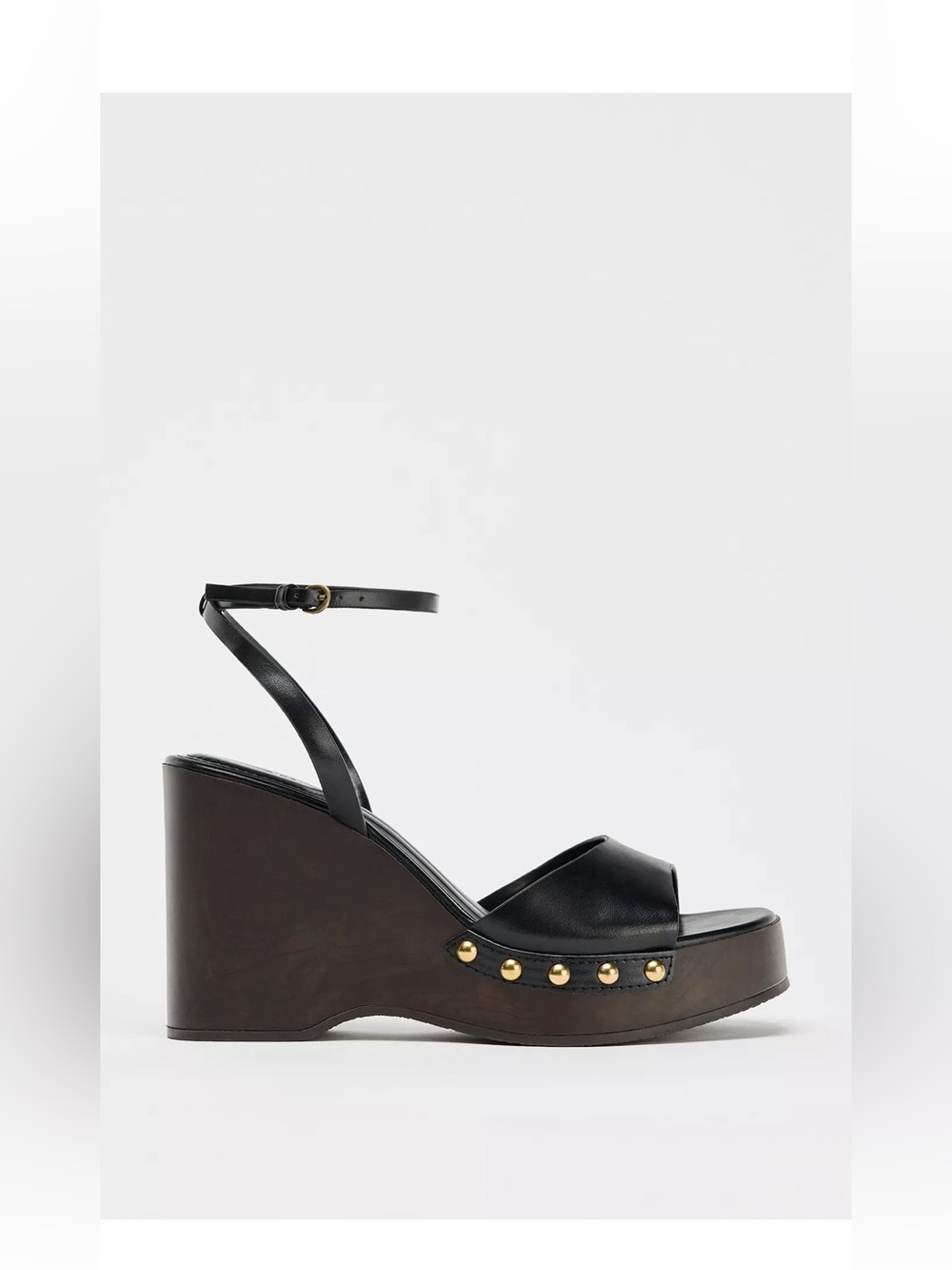 Zara Leather Platform Wedge Sandal with Gold Studs Sz 39 NWOT